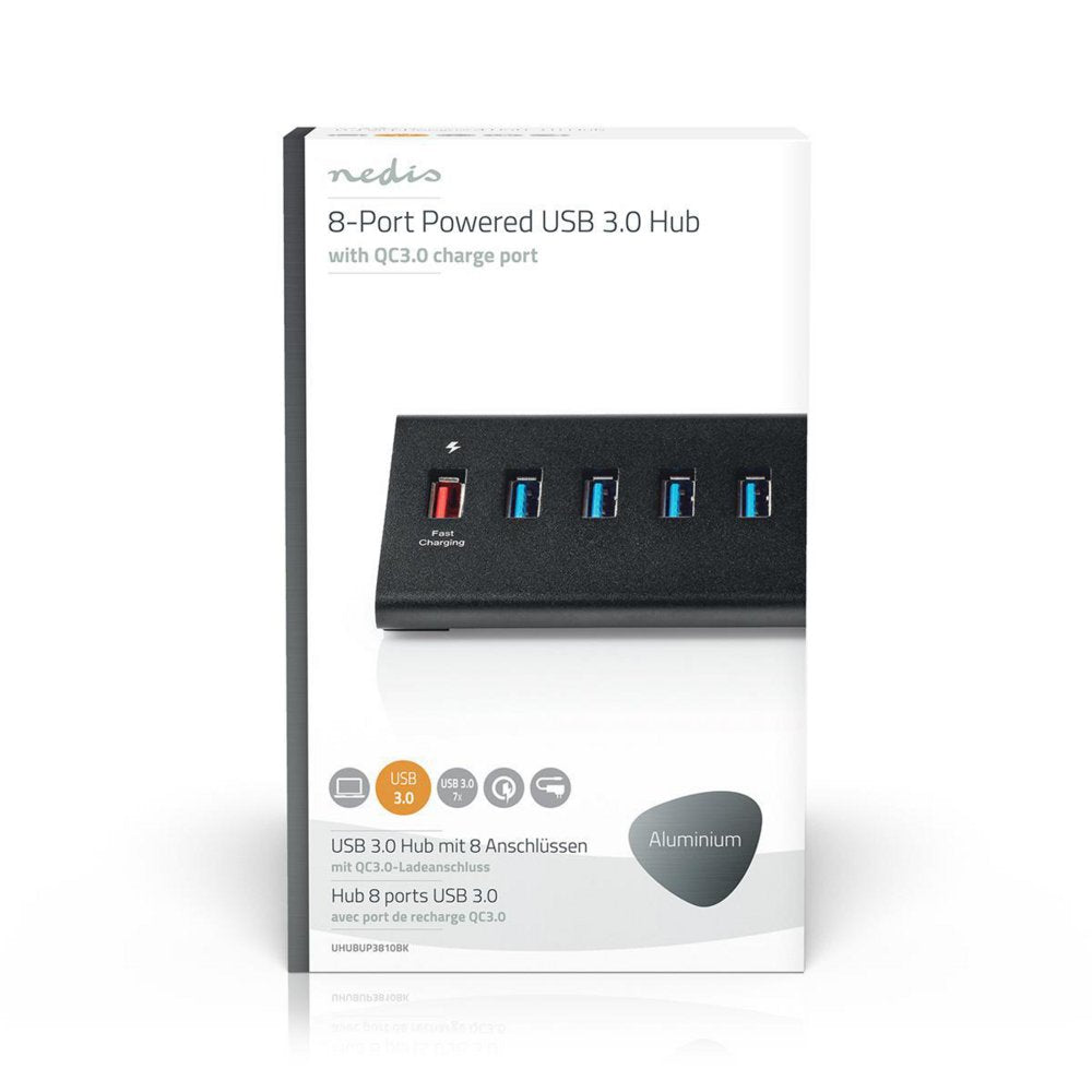 Nedis UHUBUP3810BK interface hub USB 3.2 Gen 1 (3.1 Gen 1) | 8 poorten | Zwart - Matmuis